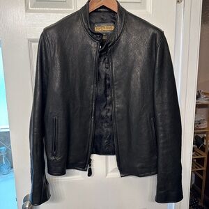 Schott NYC Vegetable Tanned Lambskin Cafe Racer Jacket Black P234 Mens Medium